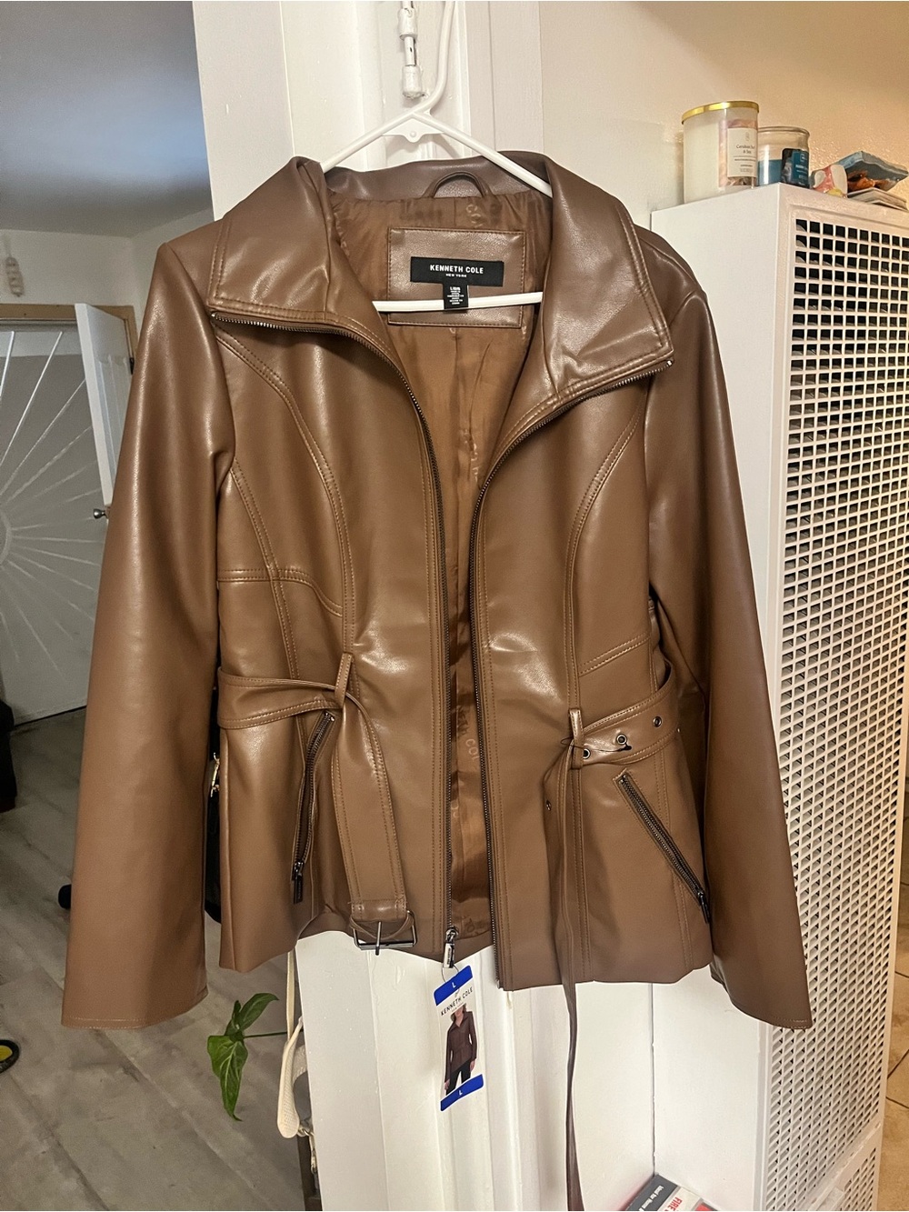 Kenneth Cole Brown Faux-Leather Zip-Front Jacket